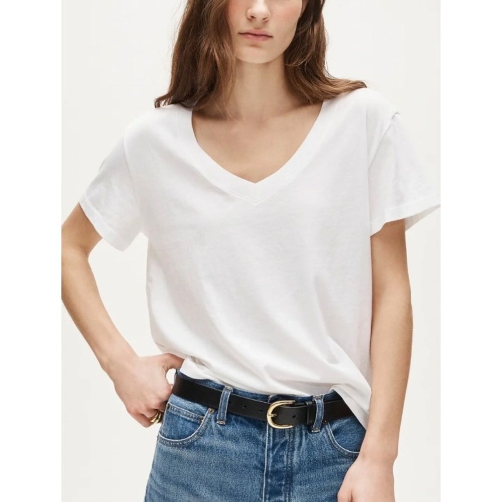 J.Crew Vintage Jersey V-Neck T-Shirt Size Medium White Cotton Preppy Clean Girl